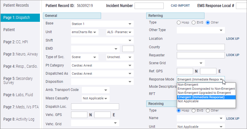 Click 'Response Mode' field to see a list of response codes.